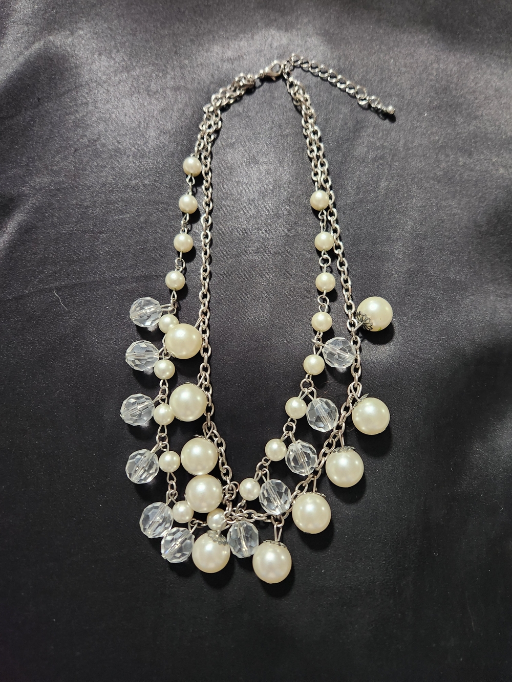 Pearl and Crystal Drop Statement Necklace - White
